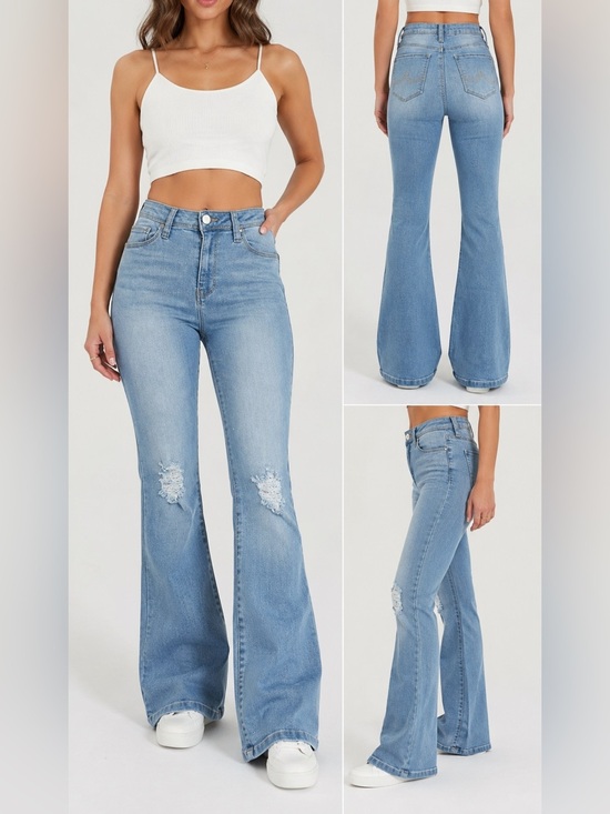 California Vintage Denim - California Vintage Light Wash Distressed Flare Jeans Size 11/30